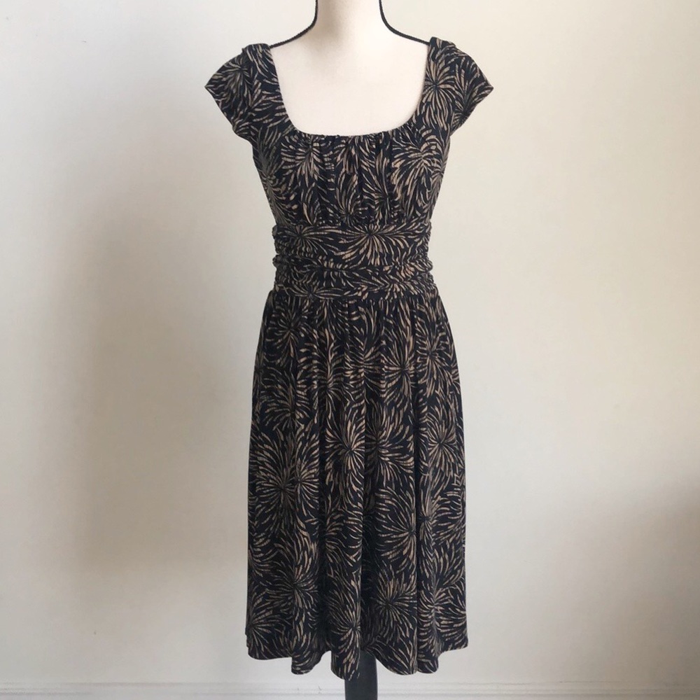 Coldwater Creek Midi Rouched Top Empire Waist Milkmaid Dark Regal Midi Dress 8